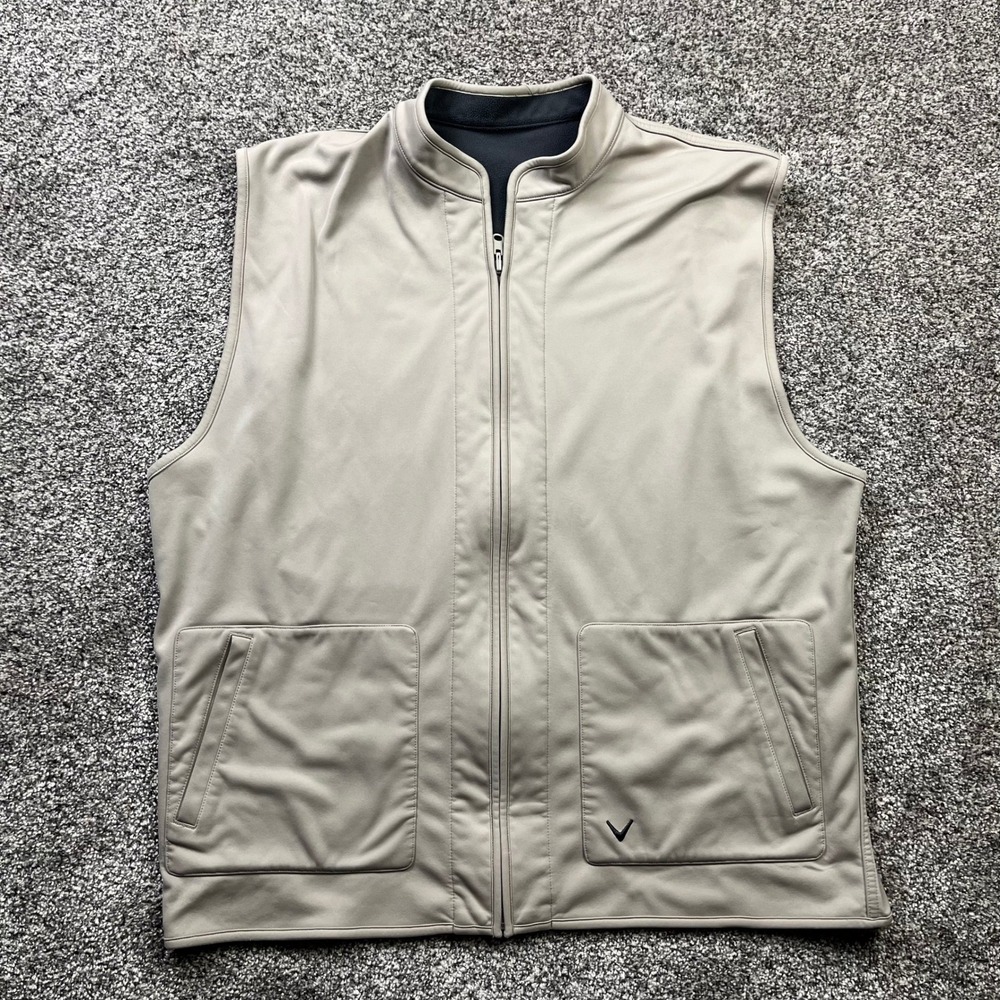 Callaway Golf Outerwear Vest Mens XL Reversible Fleece Tan Black Full Zip
